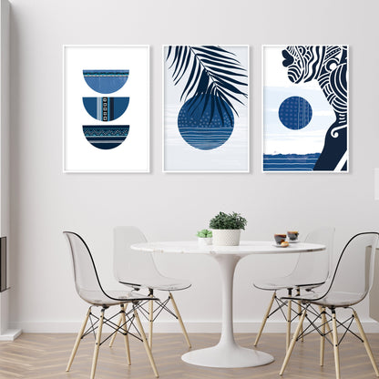 Navy blue abstract african set of 3 print. Black woman boho wall art, ethnic gallery wall set. Modern minimalist above bed african wall art - African wall art  