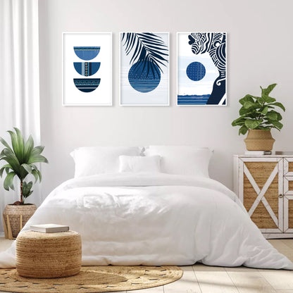 Navy blue abstract african set of 3 print. Black woman boho wall art, ethnic gallery wall set. Modern minimalist above bed african wall art - African wall art  