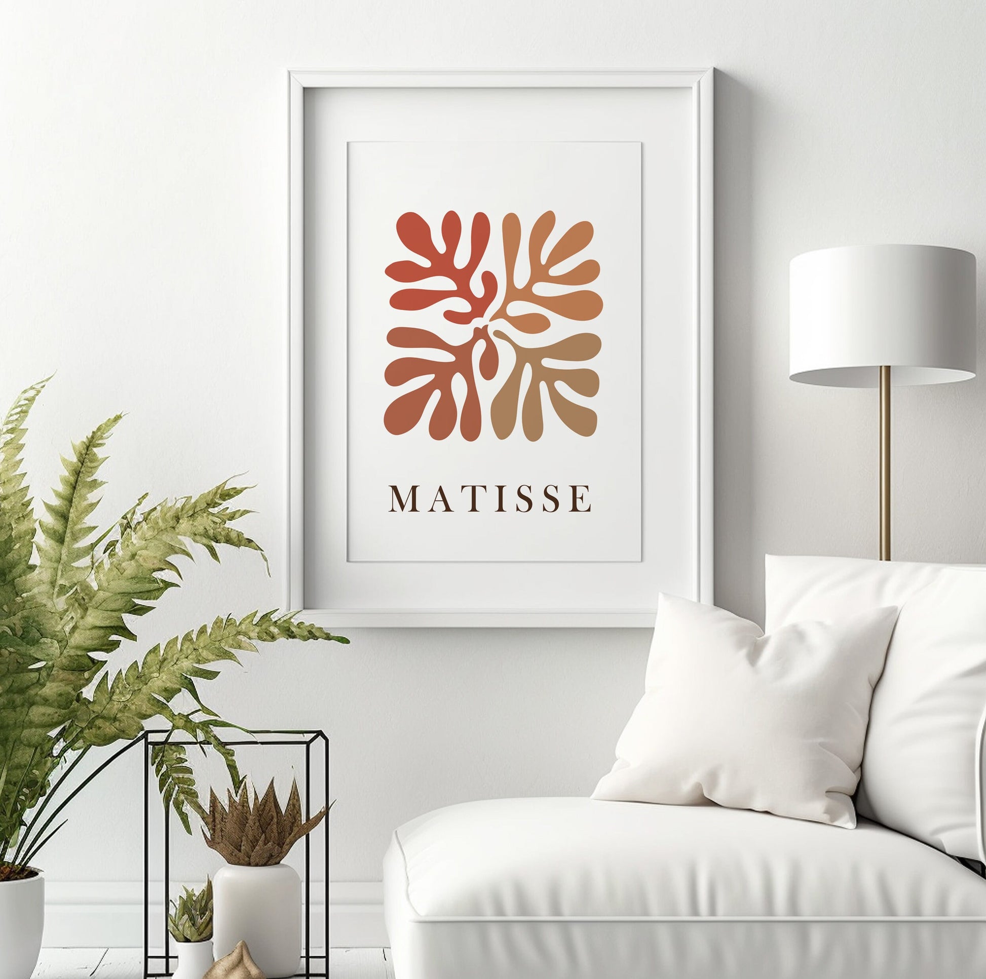 Terracotta Matisse Print, Extra Large Trendy Abstract Botanical Drawing, Minimalist Mid century Bedroom, Living Room Art - - Digital Prints