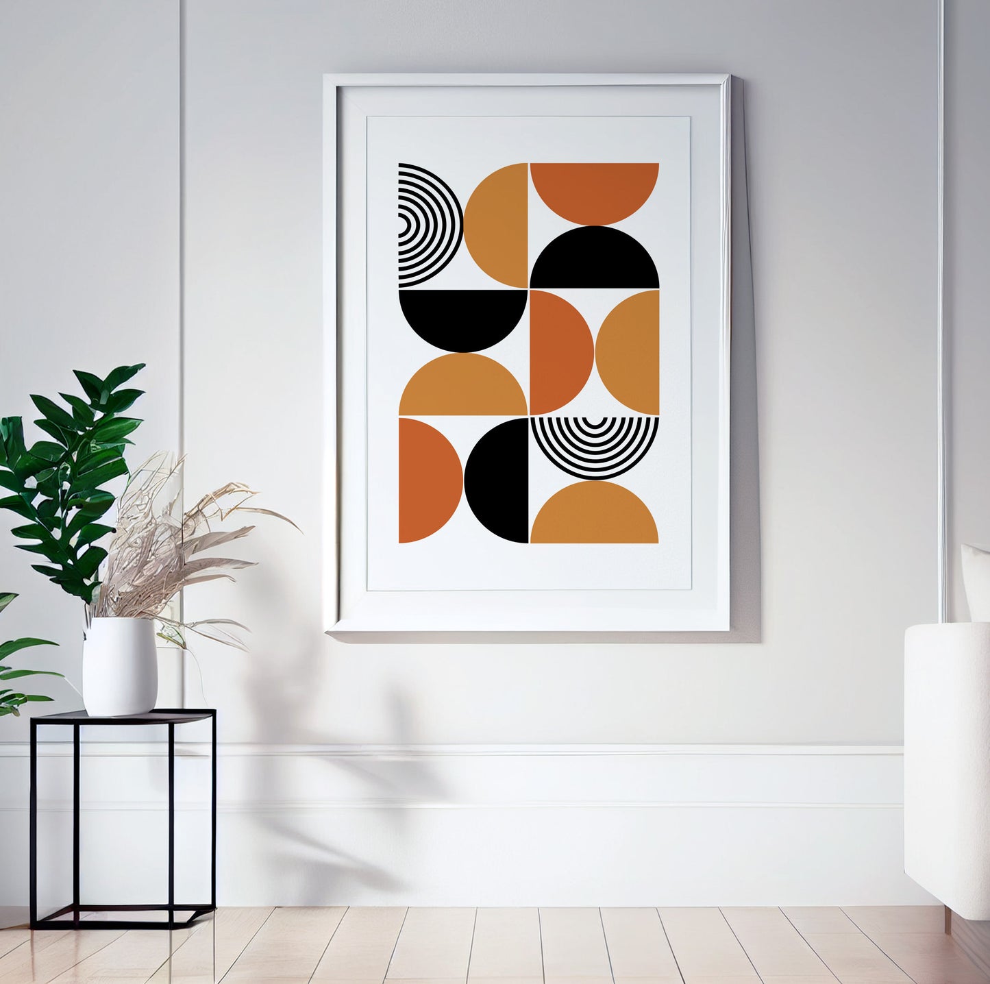 Modern minimalist boho print, large Bauhause style trendy abstract drawing, orange black mid century bedroom, living room art - - Digital Prints