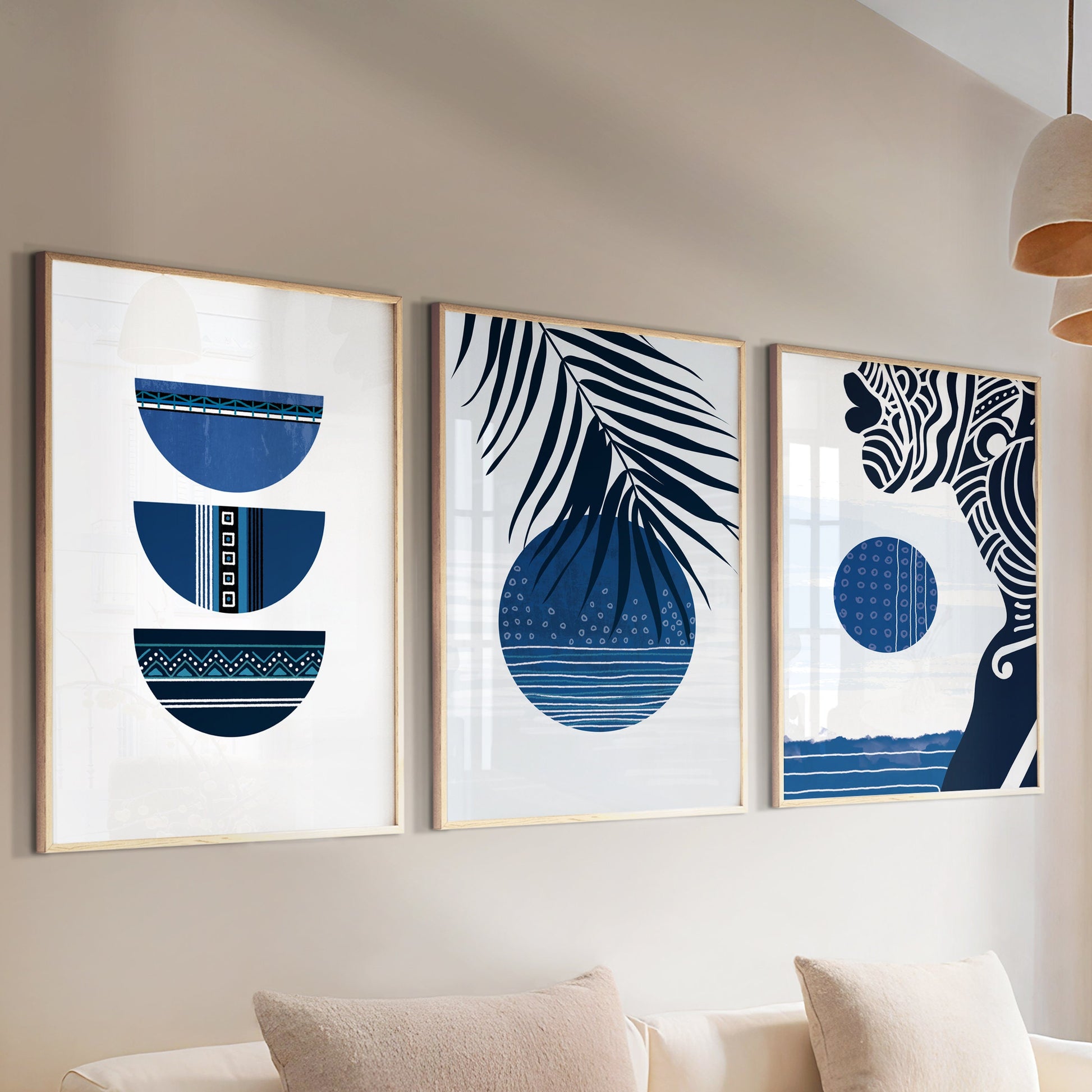 Navy blue abstract african set of 3 print. Black woman boho wall art, ethnic gallery wall set. Modern minimalist above bed african wall art - African wall art  