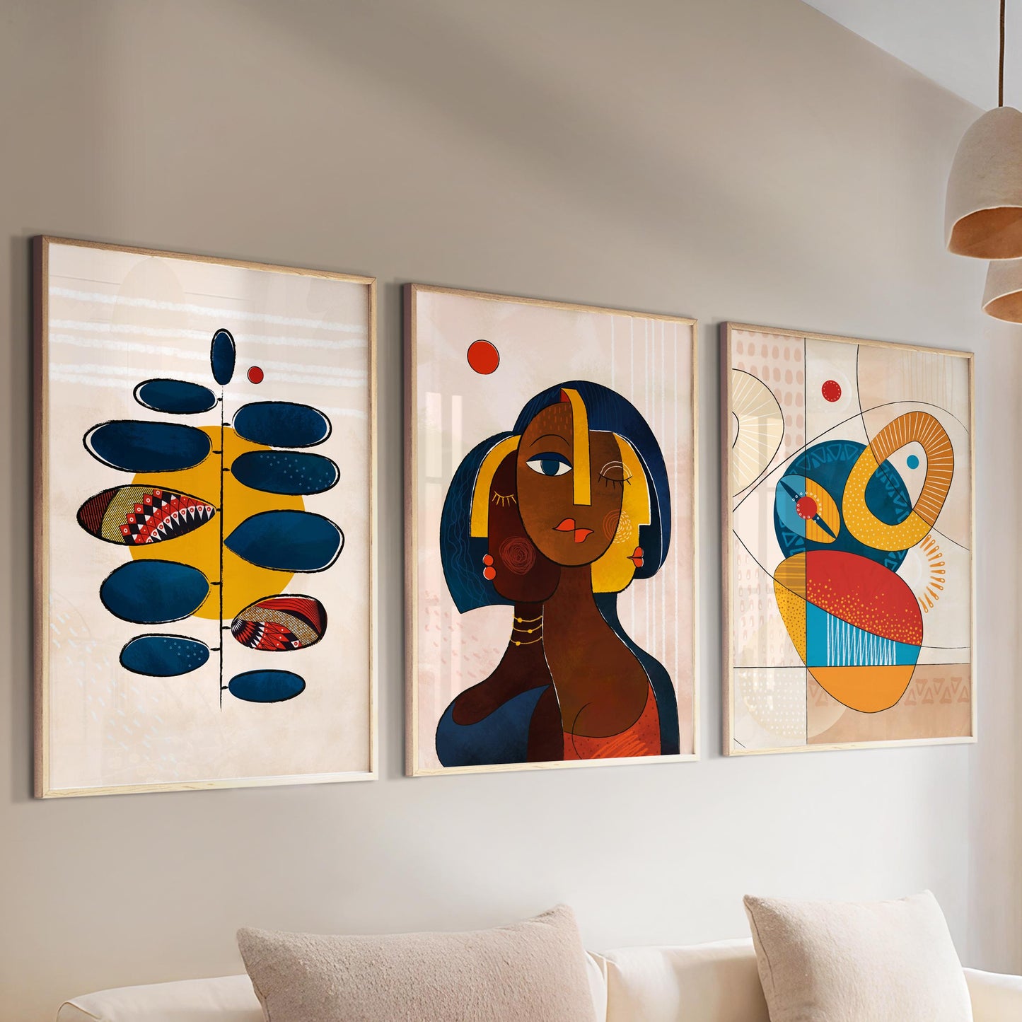 Modern abstract african art set of 3 print. Black women art, ethnic gallery wall set, colorful african posters, vibrant living room art - African wall art - Digital Prints