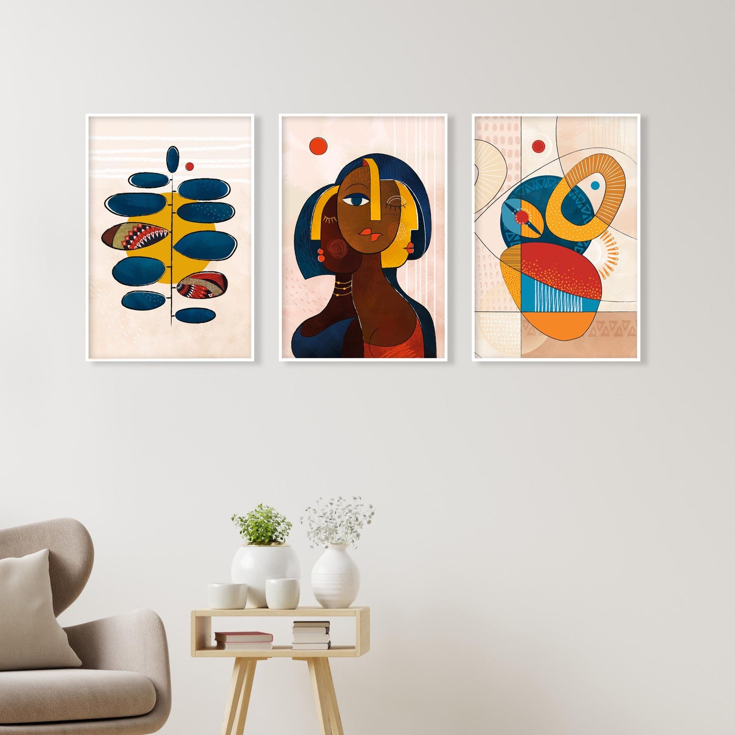 Modern abstract african art set of 3 print. Black women art, ethnic gallery wall set, colorful african posters, vibrant living room art - African wall art - Digital Prints