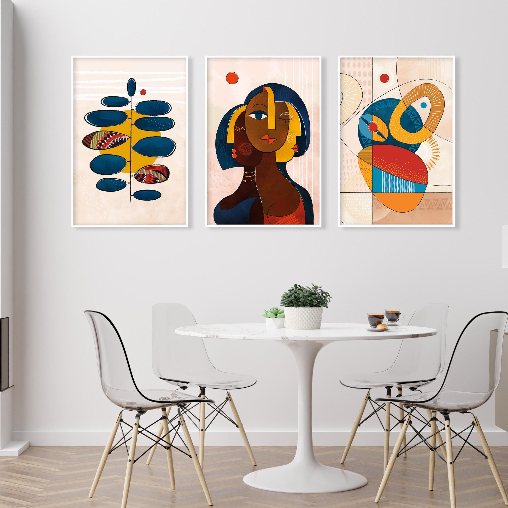 Modern abstract african art set of 3 print. Black women art, ethnic gallery wall set, colorful african posters, vibrant living room art - African wall art - Digital Prints