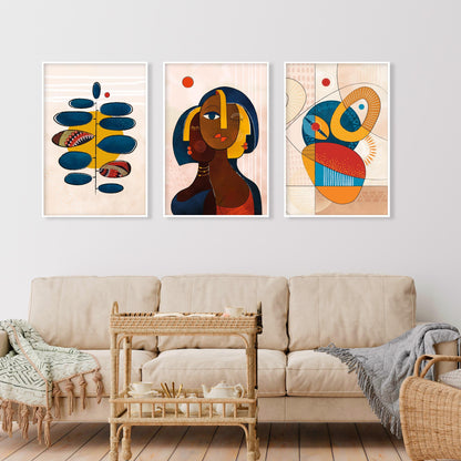 Modern abstract african art set of 3 print. Black women art, ethnic gallery wall set, colorful african posters, vibrant living room art - African wall art - Digital Prints