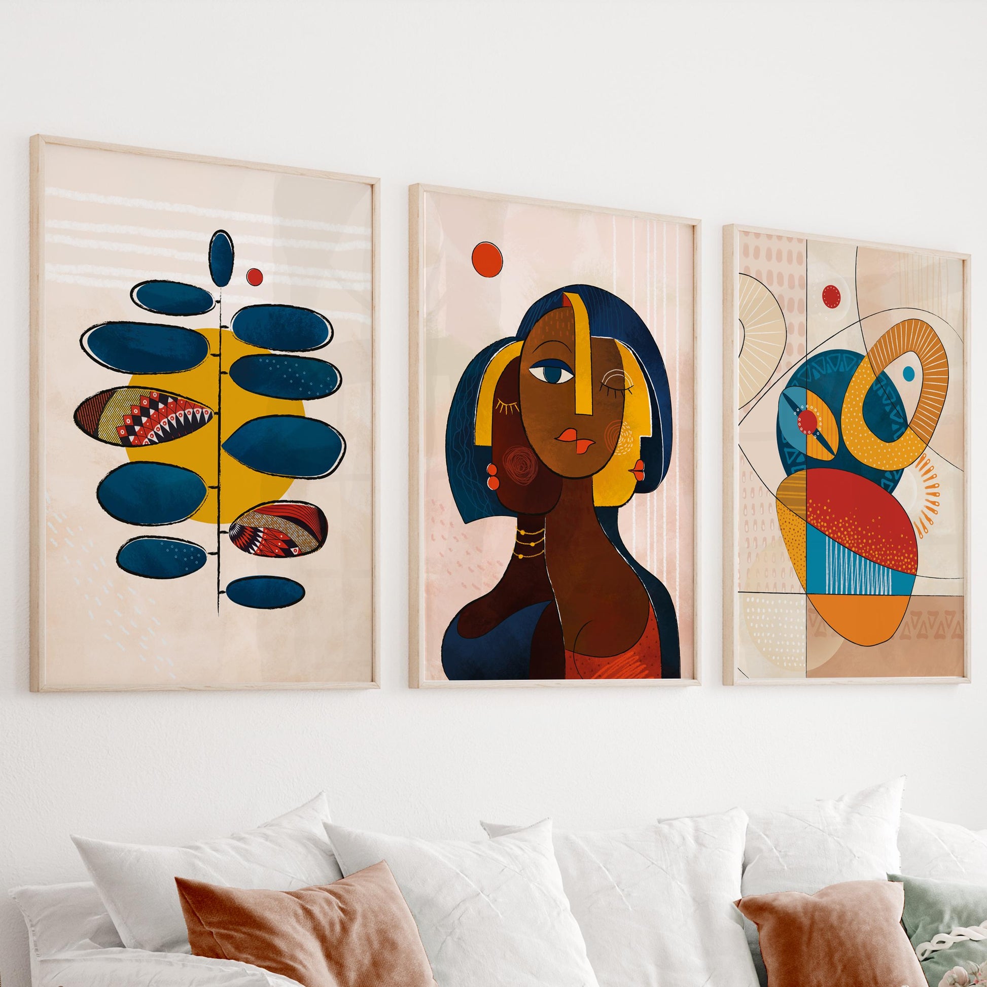 Modern abstract african art set of 3 print. Black women art, ethnic gallery wall set, colorful african posters, vibrant living room art - African wall art - Digital Prints