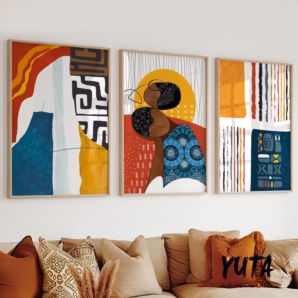 Colorful African Art Set of 3 – Modern Ethnic Prints - African wall art - Digital Prints