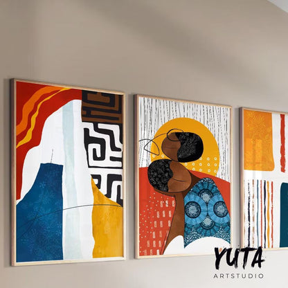 Colorful African Art Set of 3 – Modern Ethnic Prints - African wall art - Digital Prints