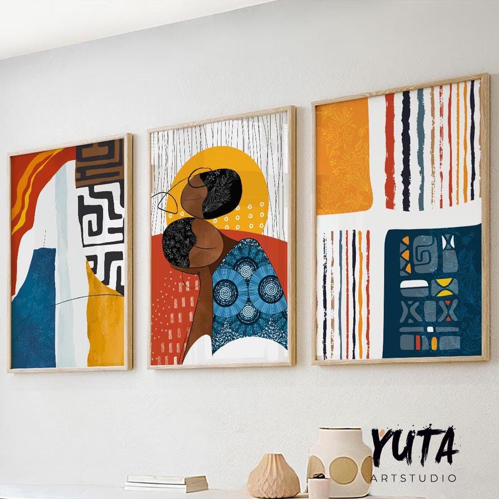 Colorful African Art Set of 3 – Modern Ethnic Prints - African wall art - Digital Prints