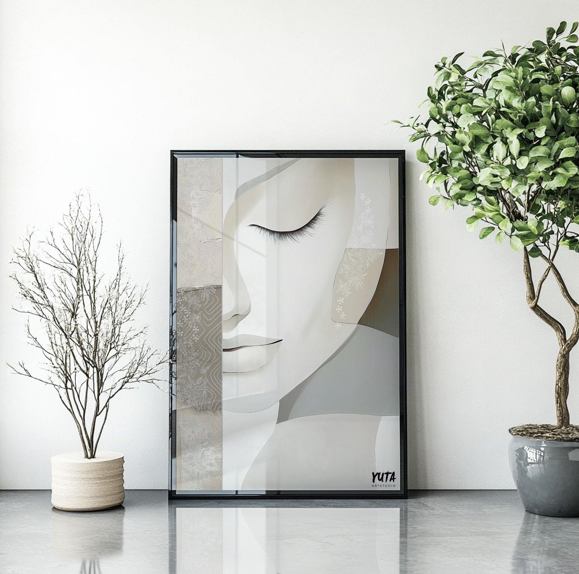 Modern neutral abstract wall art print. Abstract woman portrait, minimalist living room decor, pastel female print, woman face wall art - Abstract wall art - Digital Prints