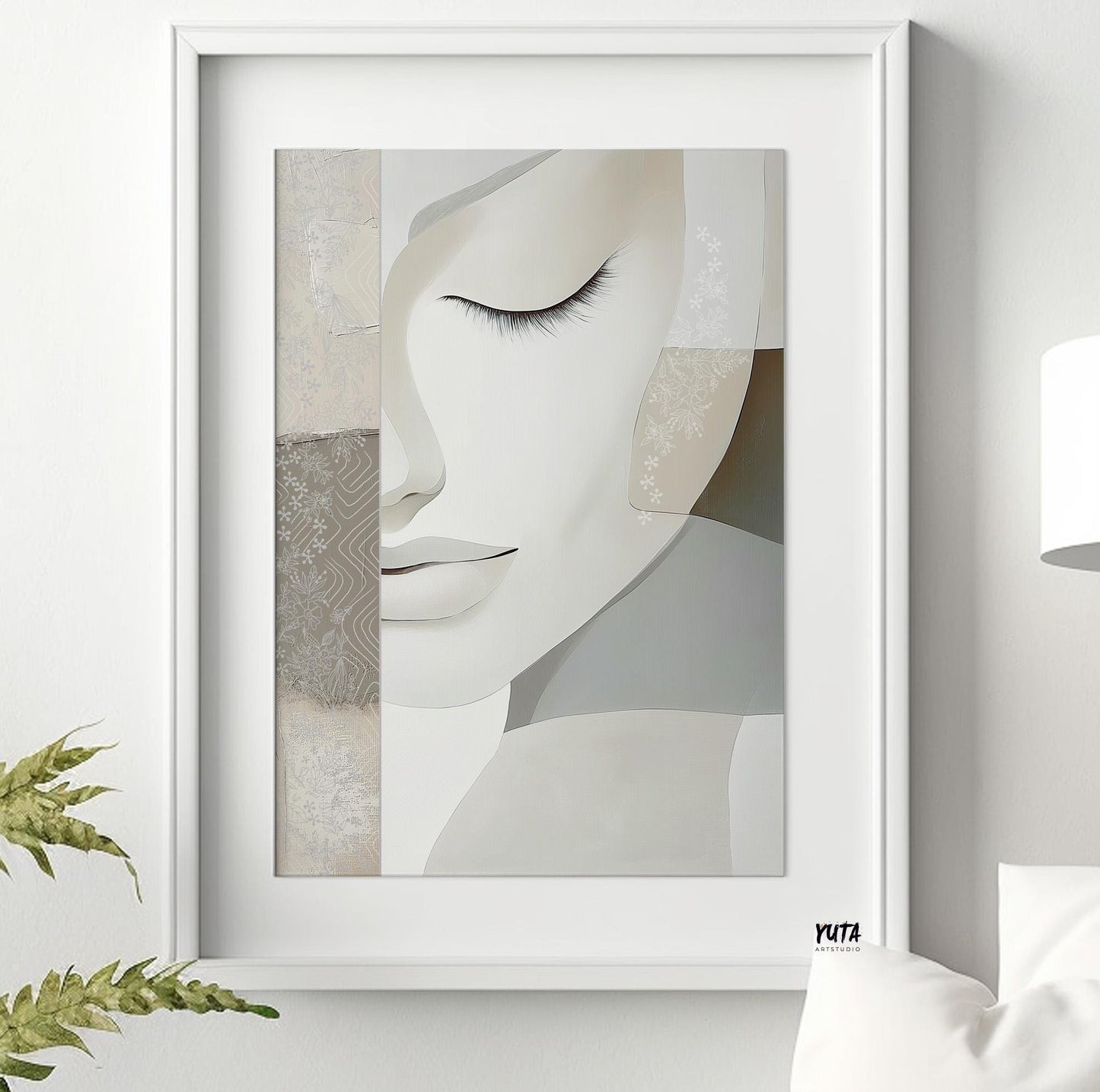 Modern neutral abstract wall art print. Abstract woman portrait, minimalist living room decor, pastel female print, woman face wall art - Abstract wall art - Digital Prints