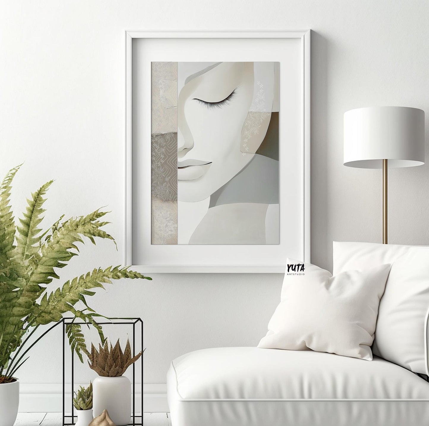 Modern neutral abstract wall art print. Abstract woman portrait, minimalist living room decor, pastel female print, woman face wall art - Abstract wall art - Digital Prints