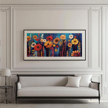 Abstract Colorful Flowers Panoramic Wall Art Print, Mid Century Modern Wall Art, Oversized Art Decor, Boho Art, Abstract Wide Wall Art Print - Mid century modern art - Digital Prints