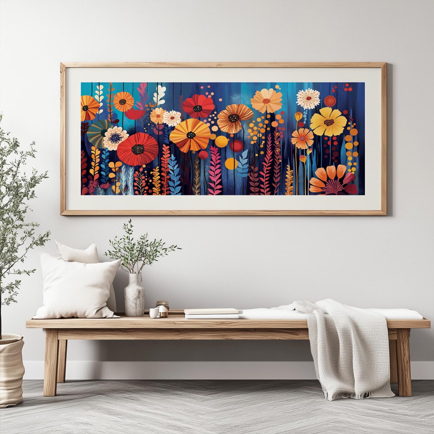 Abstract Colorful Flowers Panoramic Wall Art Print, Mid Century Modern Wall Art, Oversized Art Decor, Boho Art, Abstract Wide Wall Art Print - Mid century modern art - Digital Prints