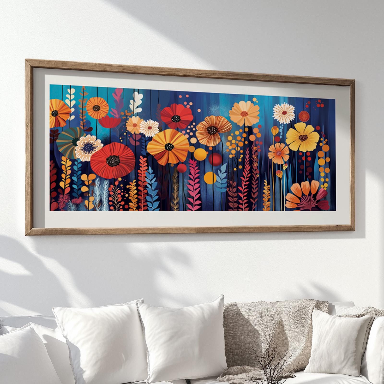 Abstract Colorful Flowers Panoramic Wall Art Print, Mid Century Modern Wall Art, Oversized Art Decor, Boho Art, Abstract Wide Wall Art Print - Mid century modern art - Digital Prints