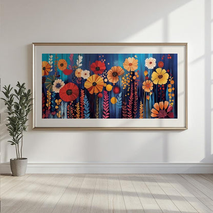 Abstract Colorful Flowers Panoramic Wall Art Print, Mid Century Modern Wall Art, Oversized Art Decor, Boho Art, Abstract Wide Wall Art Print - Mid century modern art - Digital Prints