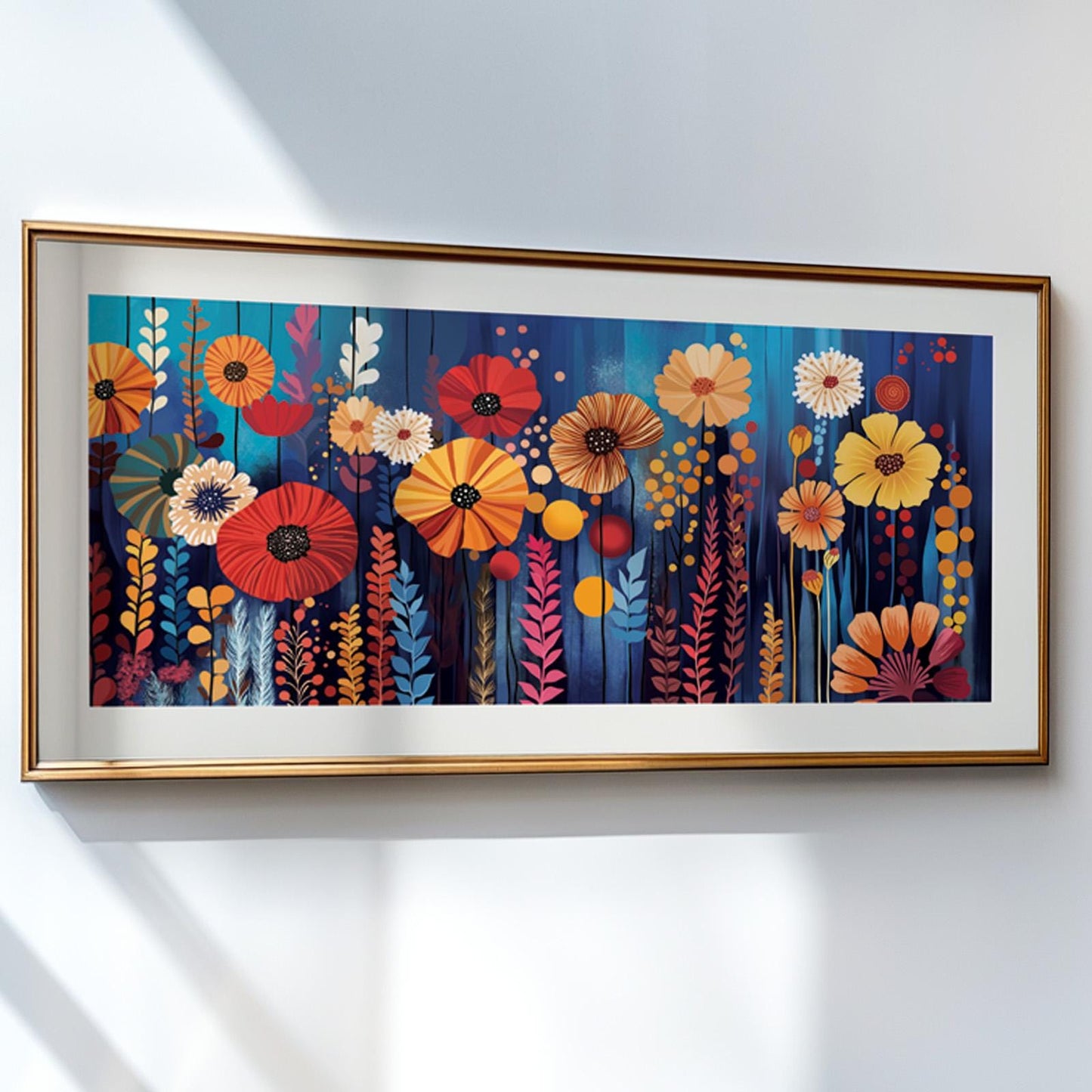 Abstract Colorful Flowers Panoramic Wall Art Print, Mid Century Modern Wall Art, Oversized Art Decor, Boho Art, Abstract Wide Wall Art Print - Mid century modern art - Digital Prints