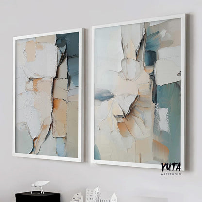 Neutral Abstract Wall Art Set of 2 Pieces, Modern Brush Stroke Shapes Wall Art, Beige Textured Abstract Poster, Pastel Nordic Prints - Abstract wall art - Digital Prints