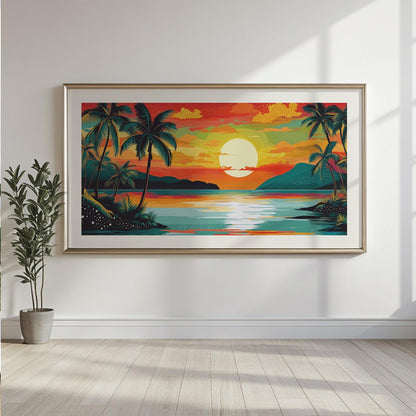 Tropical Sea Panoramic Print – Colorful Sunset Beach Wall Art - Mountain wall art - Digital Prints