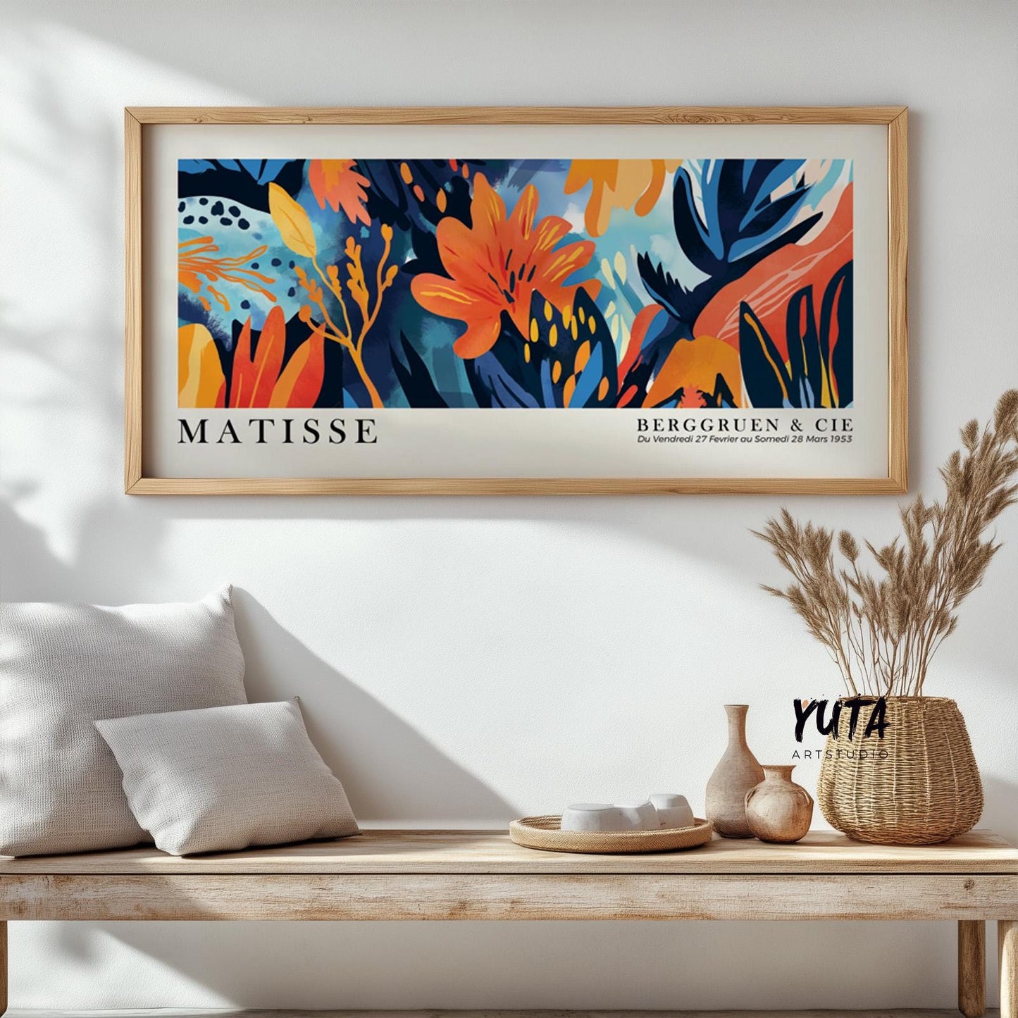 Colorful floral tropical wall art, vibrant Matisse wall art panoramic poster. Botanical Henri Matisse Print, horizontal above bed decor - Mid century modern art - Digital Prints