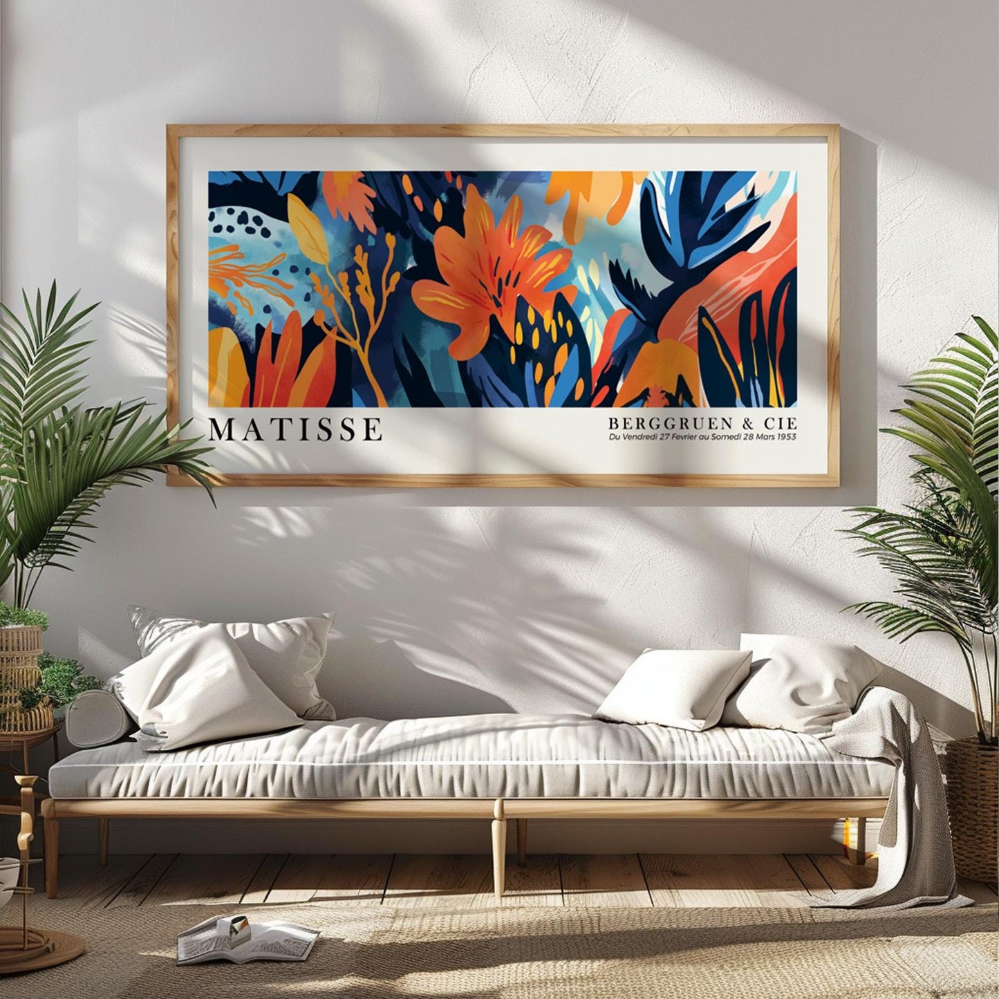 Colorful floral tropical wall art, vibrant Matisse wall art panoramic poster. Botanical Henri Matisse Print, horizontal above bed decor - Mid century modern art - Digital Prints