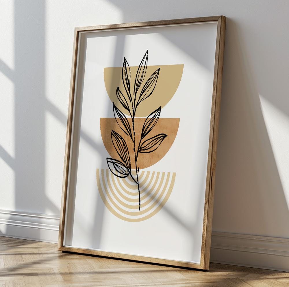 Neutral Boho Print, Minimalist Wall Art, Natural Wall Print, Pastel Botanical Boho Wall Art, Scandi Room Decor, Beige Terracotta Print - Mid century modern art - Digital Prints