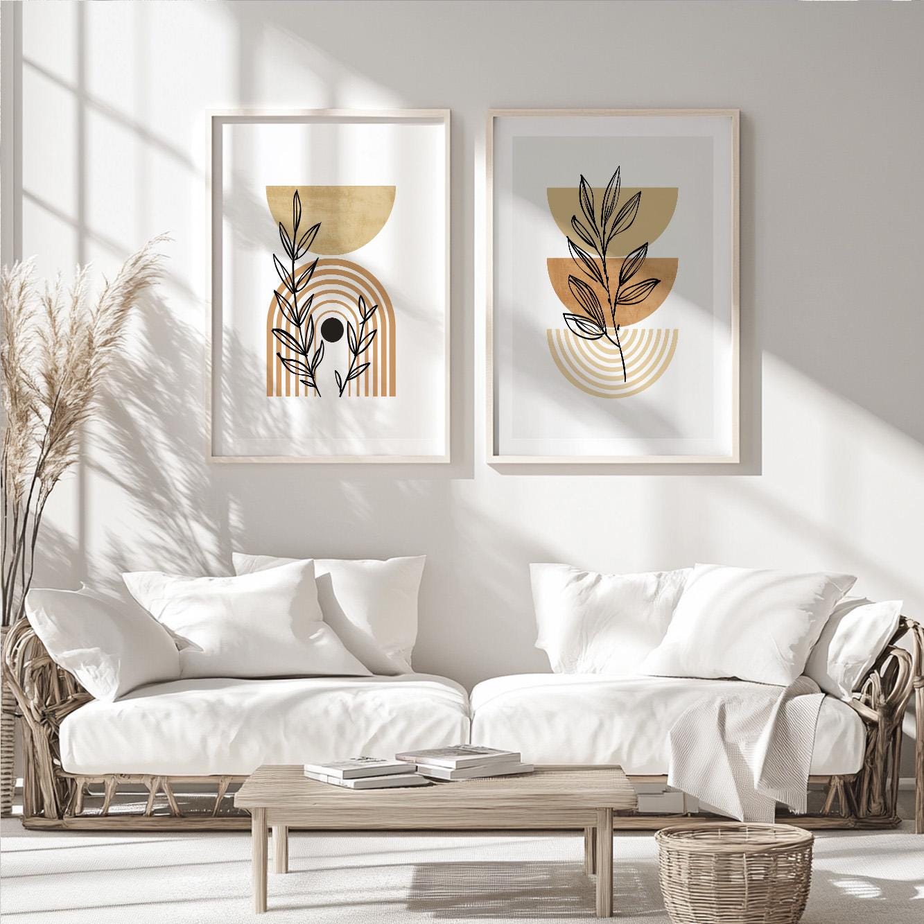 Terracotta beige boho print set of 3, Modern abstract neutral wall art posters, Pastel nordic prints, boho botanical above bed decor - Mid century modern art - Digital Prints