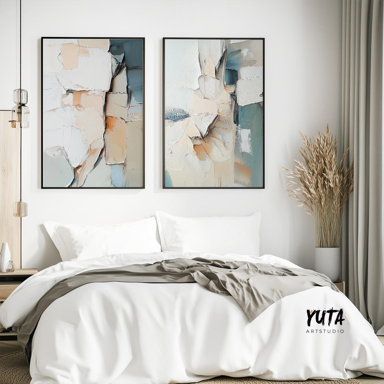 Neutral Abstract Wall Art Set of 2 Pieces, Modern Brush Stroke Shapes Wall Art, Beige Textured Abstract Poster, Pastel Nordic Prints - Abstract wall art - Digital Prints