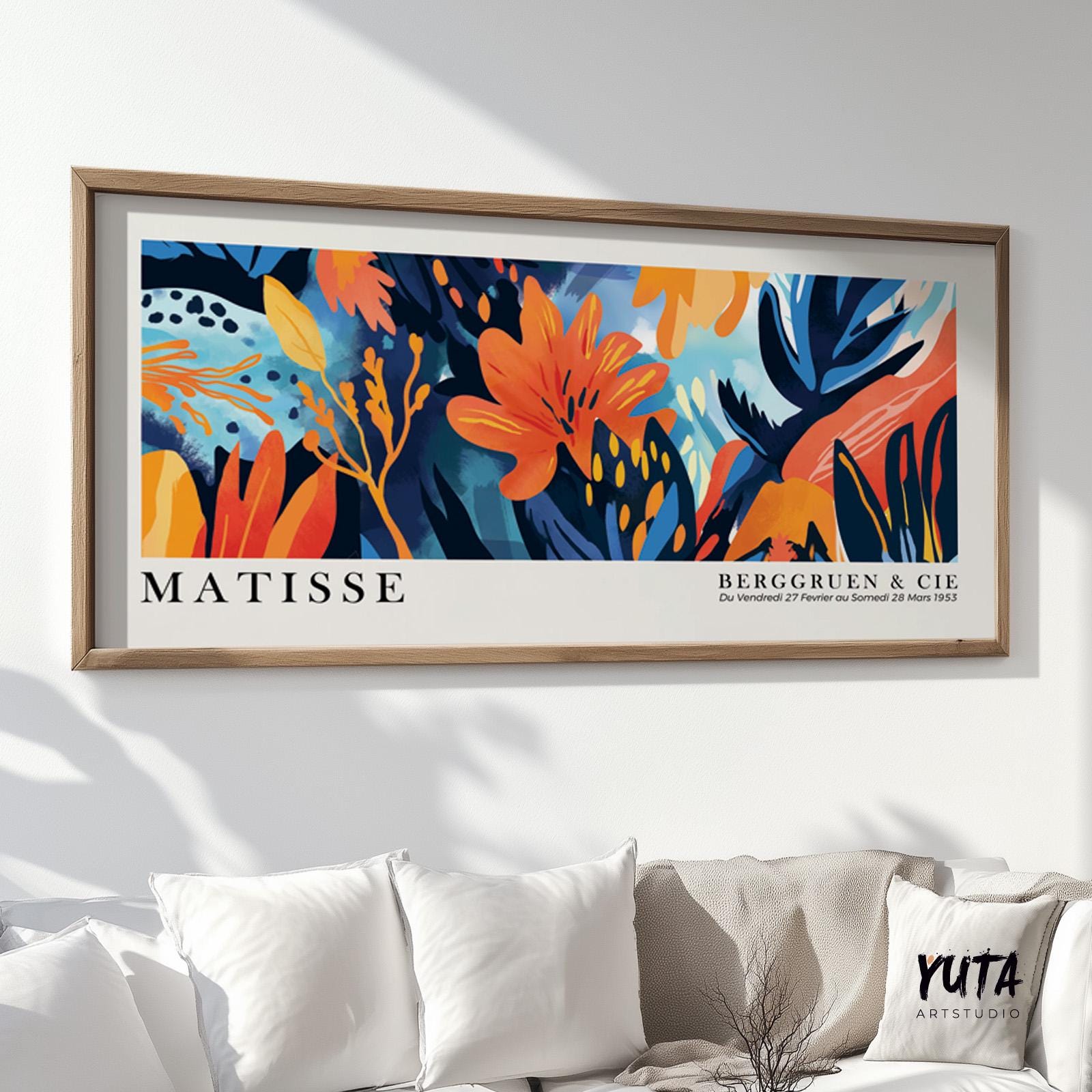 Colorful floral tropical wall art, vibrant Matisse wall art panoramic poster. Botanical Henri Matisse Print, horizontal above bed decor - Mid century modern art - Digital Prints