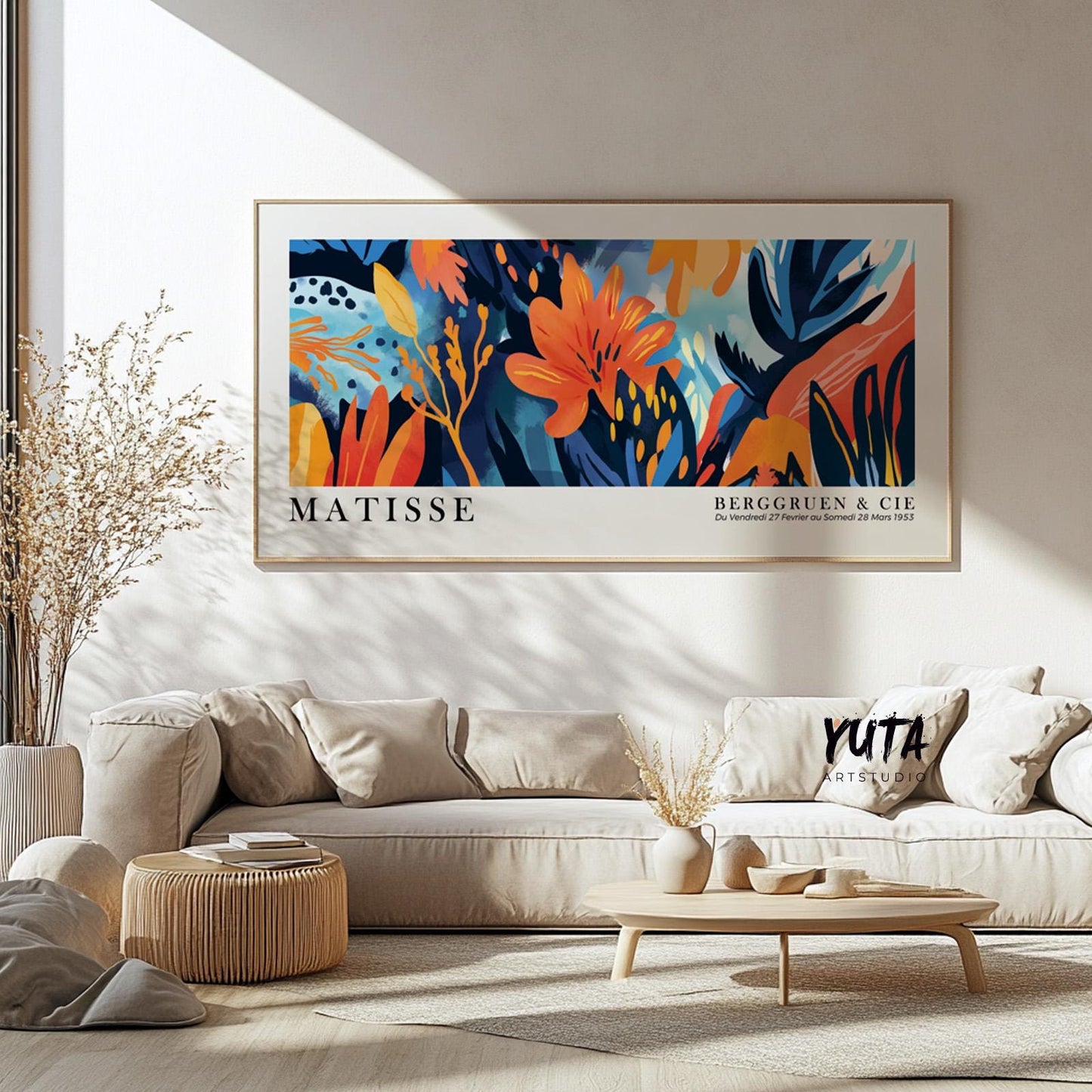 Colorful floral tropical wall art, vibrant Matisse wall art panoramic poster. Botanical Henri Matisse Print, horizontal above bed decor - Mid century modern art - Digital Prints