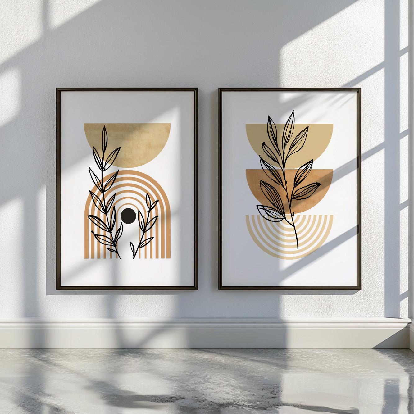 Terracotta beige boho print set of 3, Modern abstract neutral wall art posters, Pastel nordic prints, boho botanical above bed decor - Mid century modern art - Digital Prints