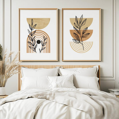 Terracotta beige boho print set of 3, Modern abstract neutral wall art posters, Pastel nordic prints, boho botanical above bed decor - Mid century modern art - Digital Prints