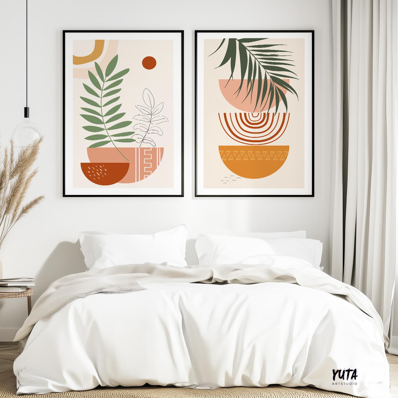 Boho Abstract Wall Art Prints, Boho Wall Art, Modern Eclectic Poster, Boho Botanical Above Bed Decor, Natural Wall Art, Beige Wall Decor - Mid century modern art - Digital Prints