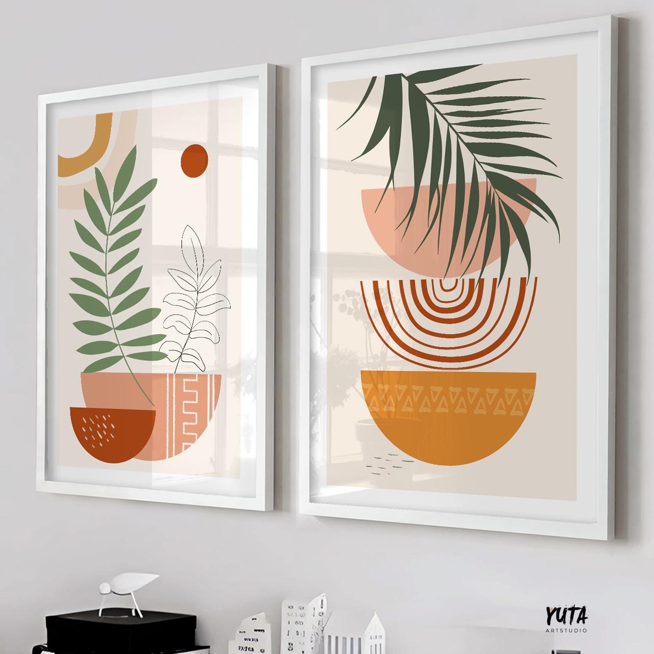 Boho Abstract Wall Art Prints, Boho Wall Art, Modern Eclectic Poster, Boho Botanical Above Bed Decor, Natural Wall Art, Beige Wall Decor - Mid century modern art - Digital Prints