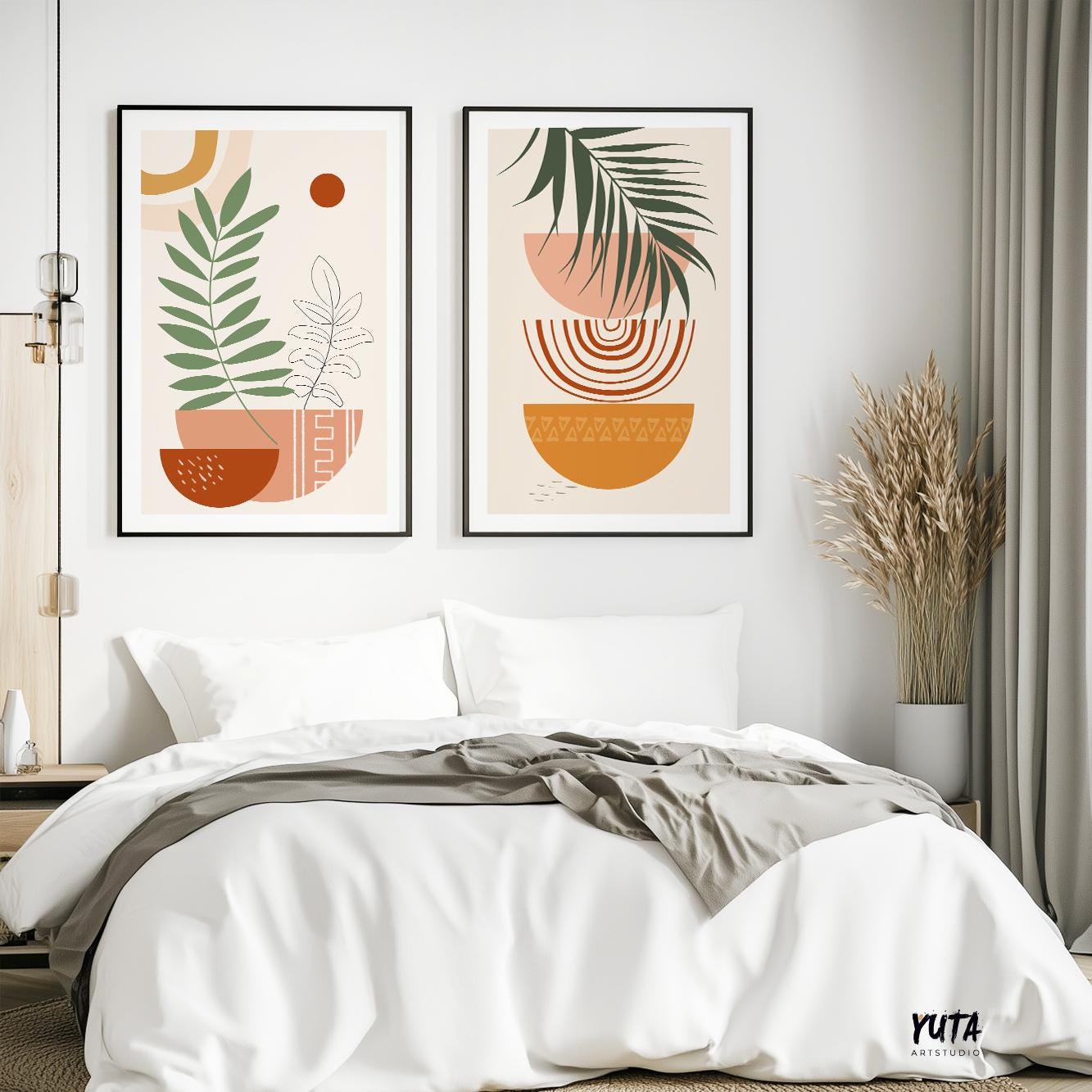 Boho Abstract Wall Art Prints, Boho Wall Art, Modern Eclectic Poster, Boho Botanical Above Bed Decor, Natural Wall Art, Beige Wall Decor - Mid century modern art - Digital Prints