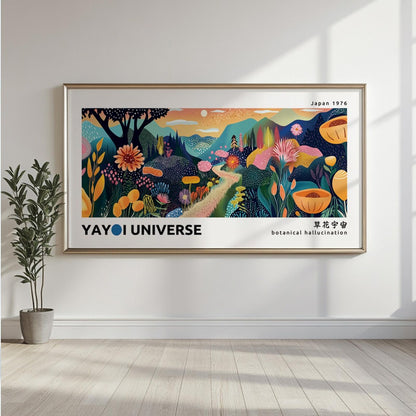 Yayoi Kusama inspired Japanese wall art – colorful panoramic mountain print for aesthetic decor.
