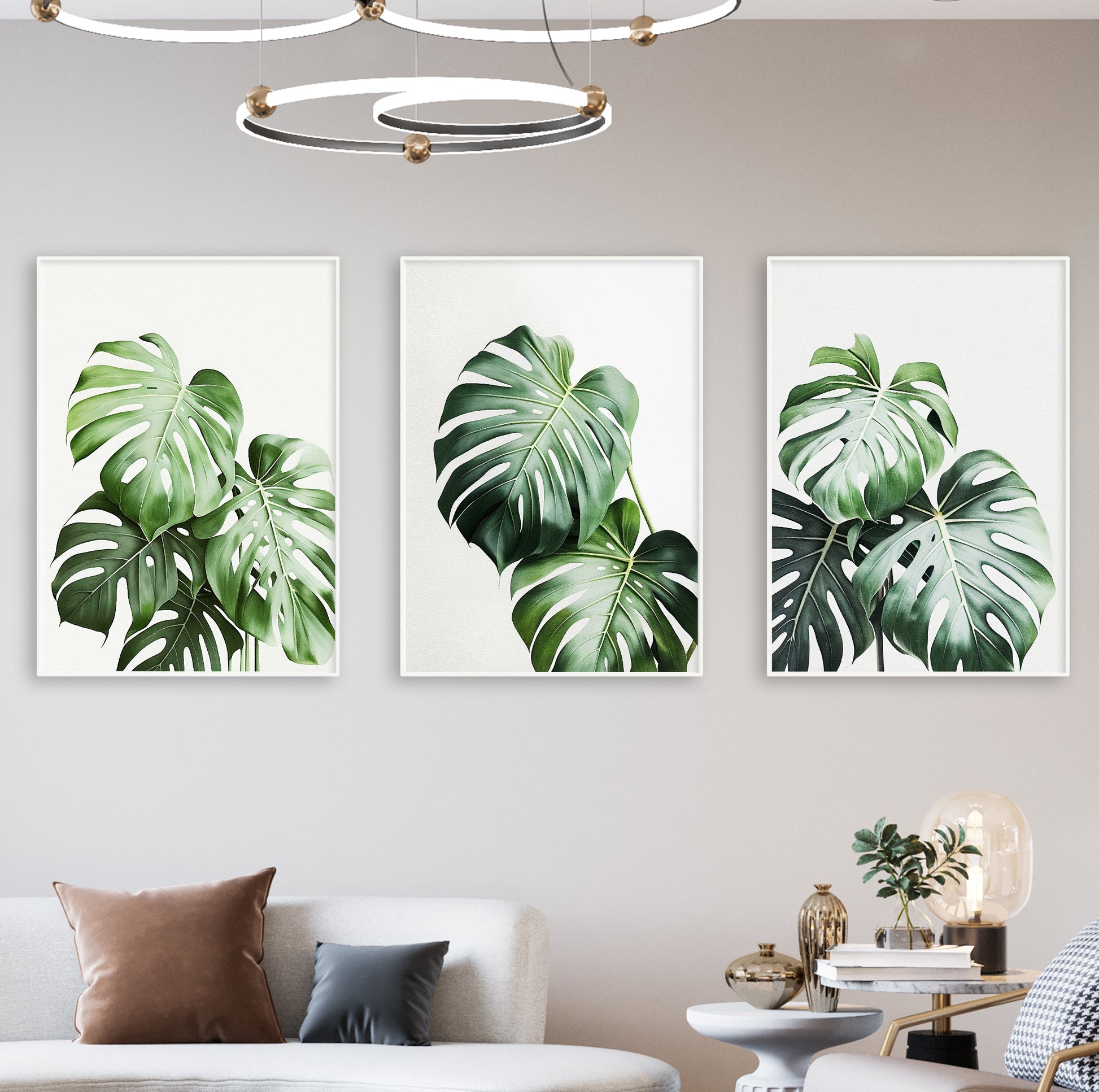 Tropical triptych art for jungle or plant-lover aesthetic in calm and stylish spaces.

