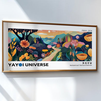 Japandi-style wall decor – narrow colorful mountain print inspired by Yayoi Kusama’s dot art.