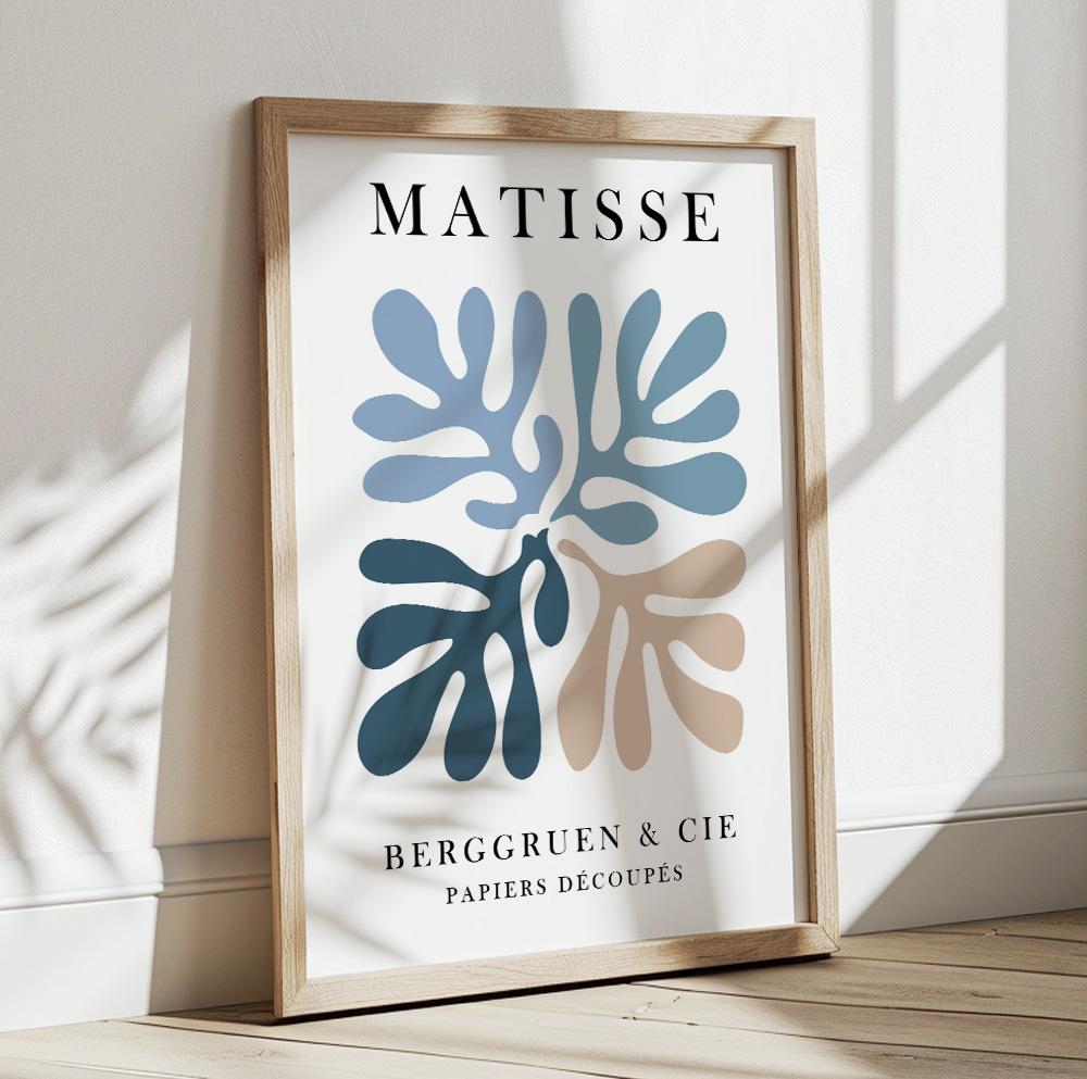 Pastel blue Henri Matisse-inspired wall art for modern minimalist interiors.