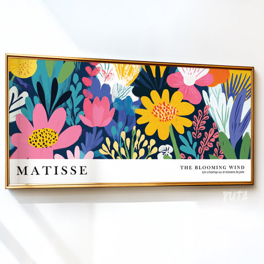 Matisse style floral print with bright colorful flowers for wall decor