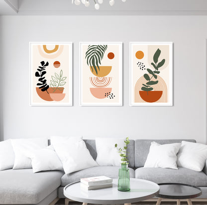 Abstract terracotta and beige bohemian wall art prints for bedroom or large living room gallery wall design