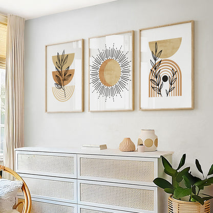 Terracotta Beige Mid Century Boho Wall Art Set of 3 – Neutral Gallery Wall Posters, Above Bed Art