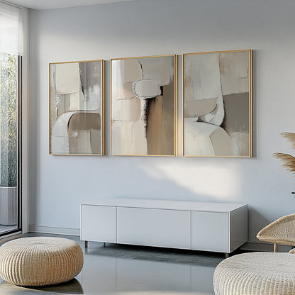 Earth Tone Abstract Set of 3 – Minimalist Nordic Beige Brown Art (USA)