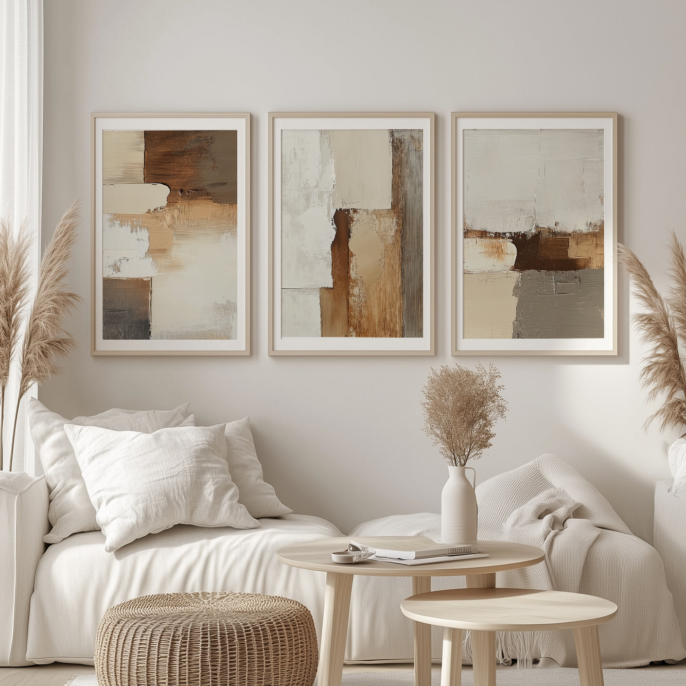 Neutral Earth Tone Set of 3 – Terracotta Beige Minimalist Art (USA)