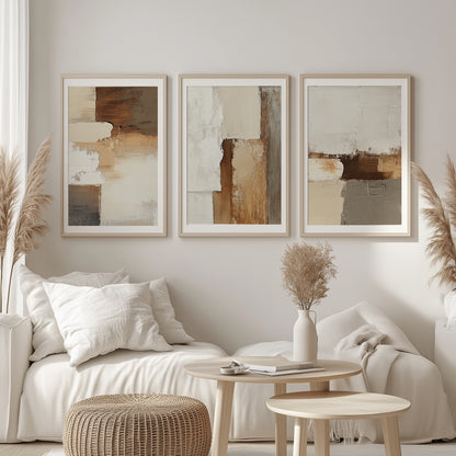 Neutral Earth Tone Set of 3 – Terracotta Beige Minimalist Art (USA)