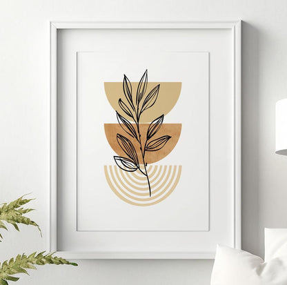 Neutral boho botanical wall art print with pastel tones in beige and terracotta.