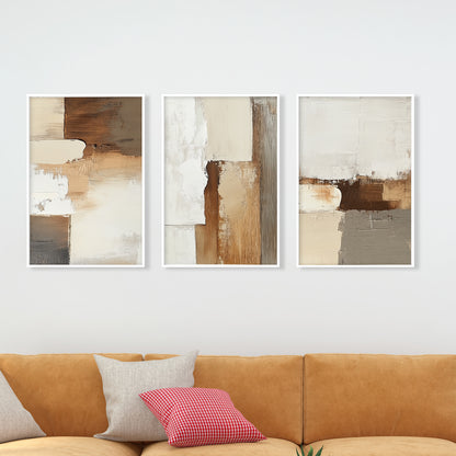Neutral Earth Tone Set of 3 – Terracotta Beige Minimalist Art (USA)