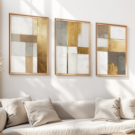 Modern Abstract Set of 3 – Neutral Nordic Minimalist Wall Art (USA)
