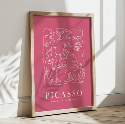 Modern Picasso-inspired artwork in soft pink, perfect for trendy wall decor.