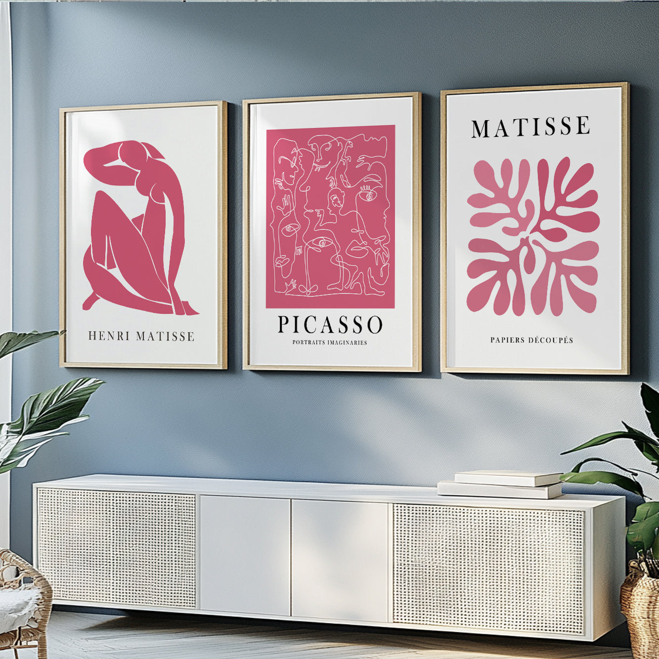 Pink Matisse Set of 3 – Vintage Mid Century Minimalist Gallery Wall Art, Aesthetic Room Decor